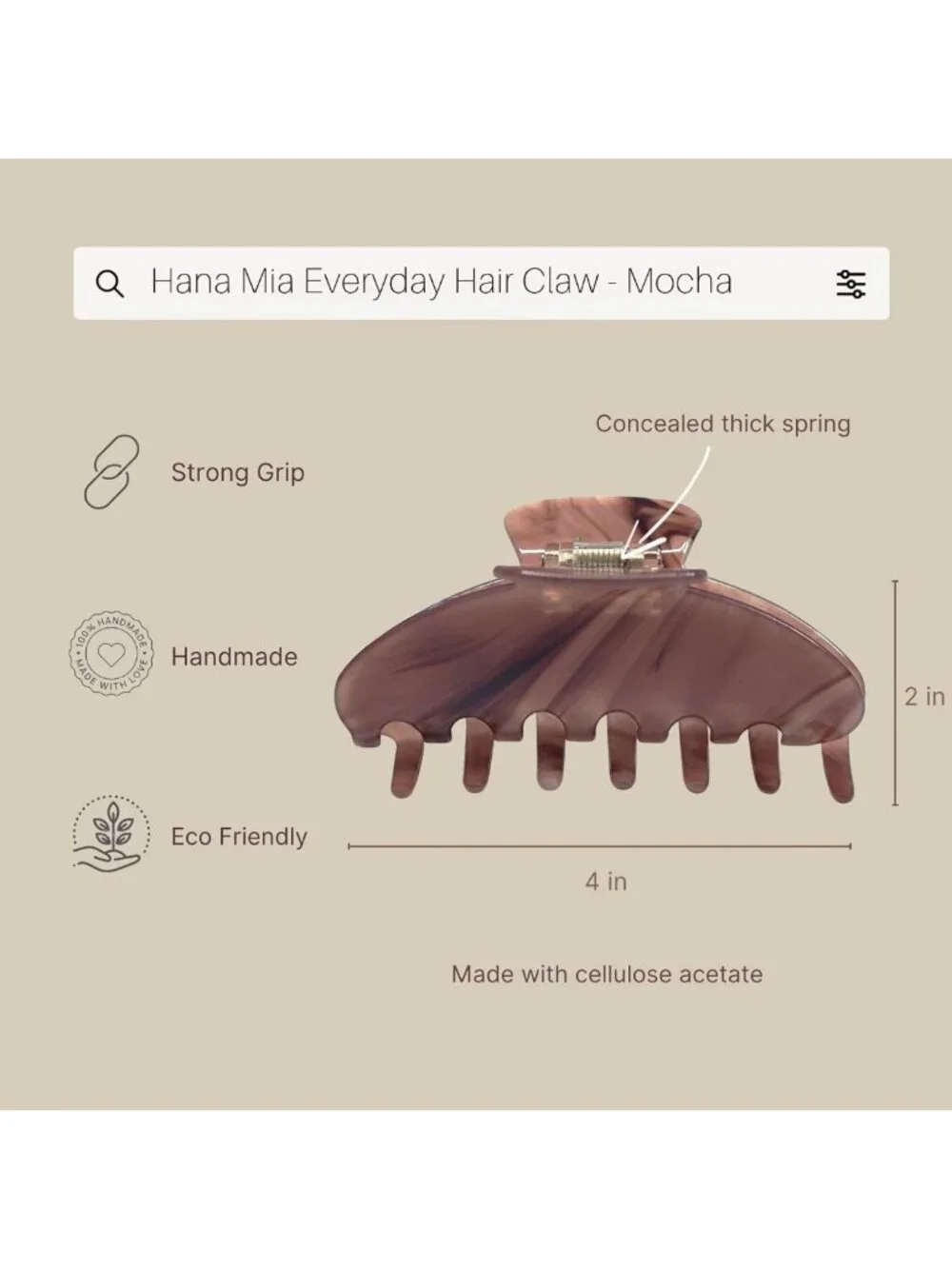 Chic Mocha 4-Inch Claw Clip for Women | Secure Hold Hair Clip for Half Ups